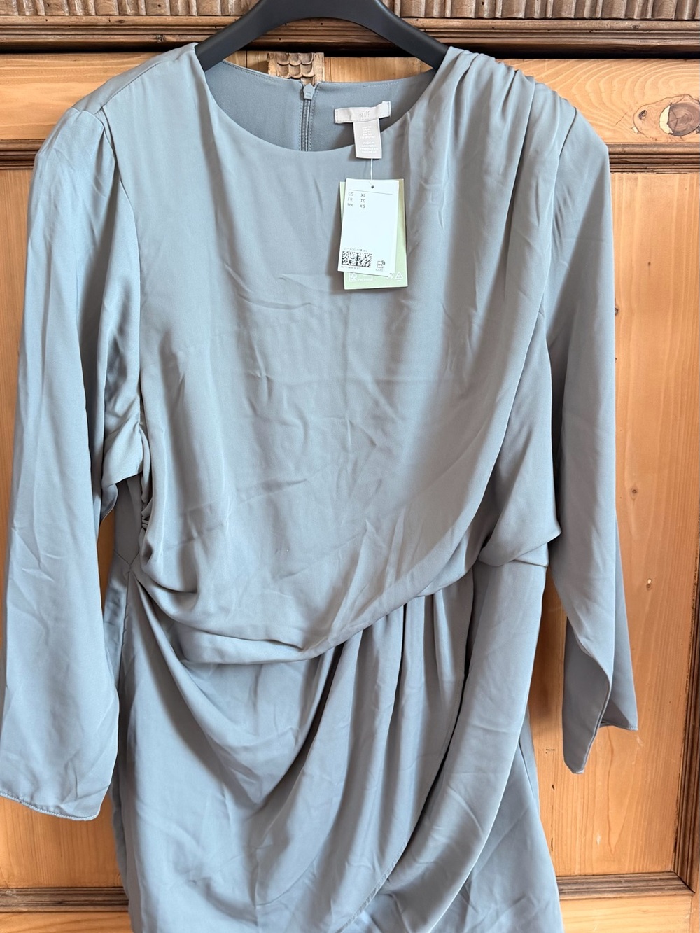 H&M Light Gray Draped Long-Sleeve Tunic Dress